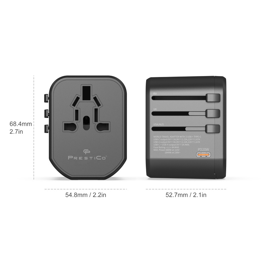 PRESTICO AC4 TRAVEL ADAPTER PD 20W black