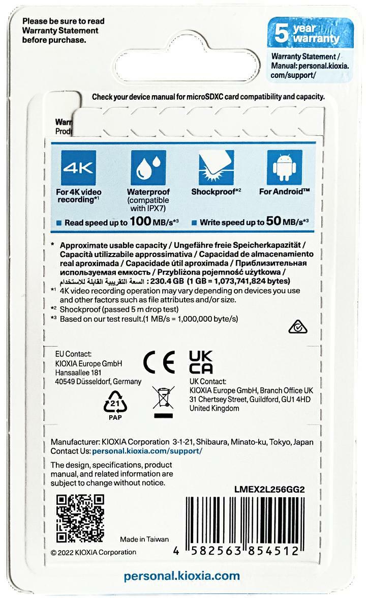 KIOXIA microSDHC V30 256GB 4K UHS-3
